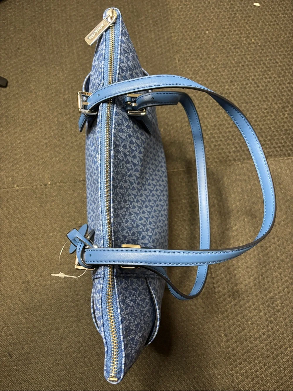 Michael Kors Light Blue MK Logo Tote with Gold Charm